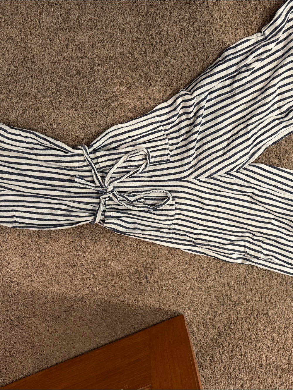 Universal Thread Navy & White Striped Tie-Waist Jumpsuit